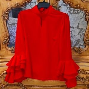 GRACIA high neck red ruffle sleeves Small